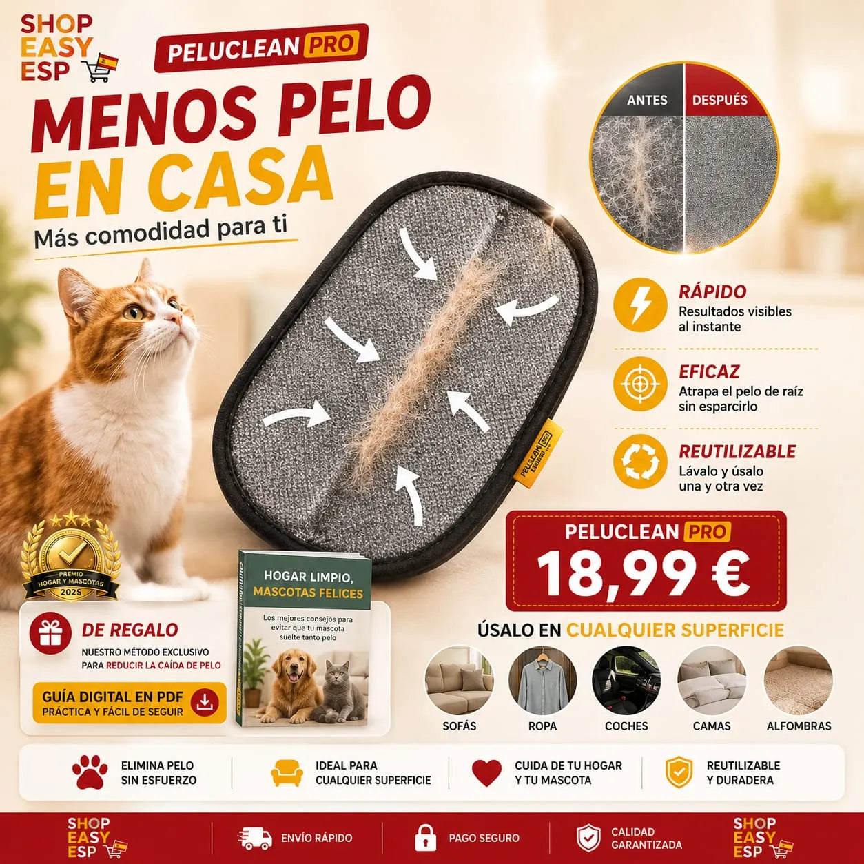 PeluClean™ Pro - Manopla Profesional Quita pelos De Toda Superficie 🐾