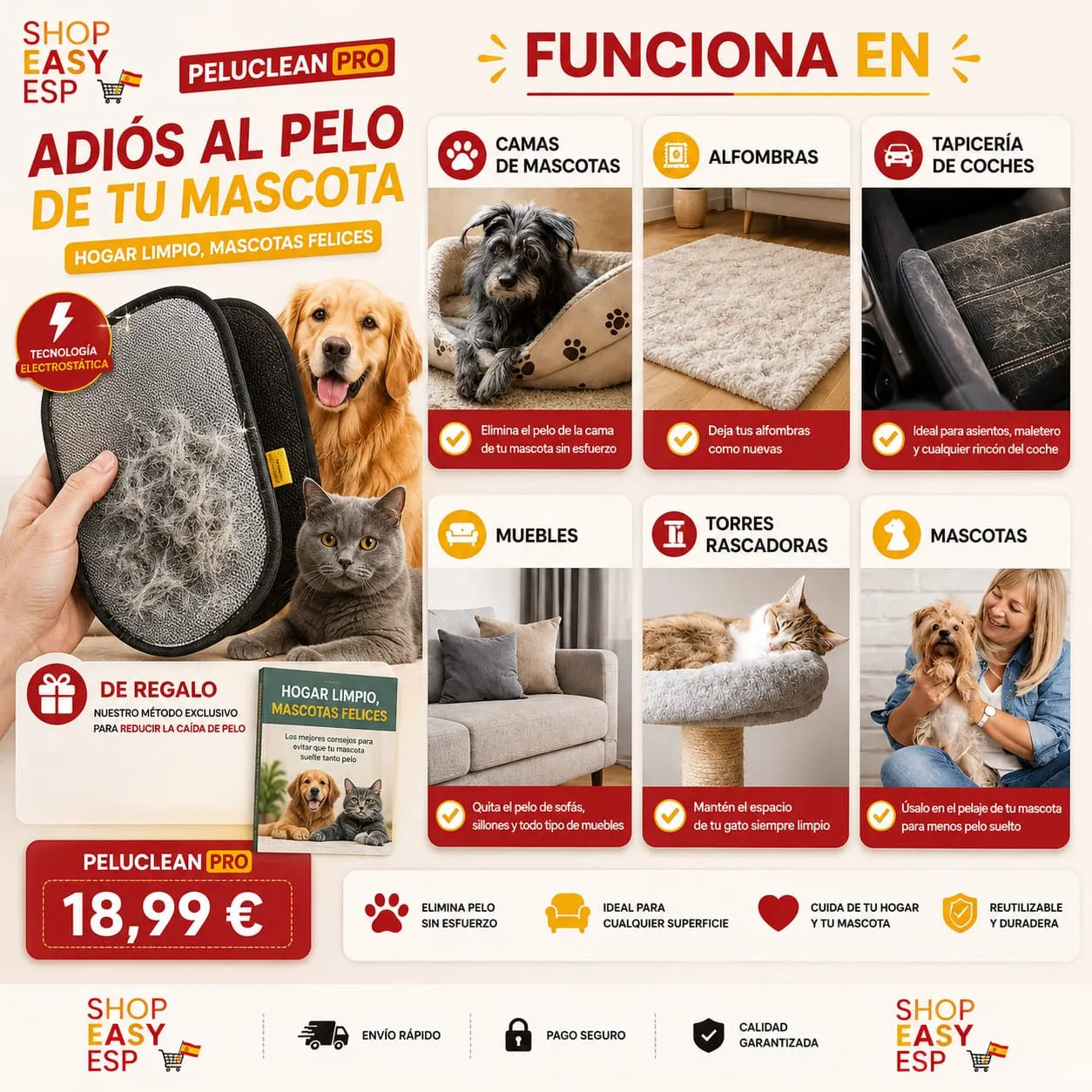 PeluClean™ Pro - Manopla Profesional Quita pelos De Toda Superficie 🐾