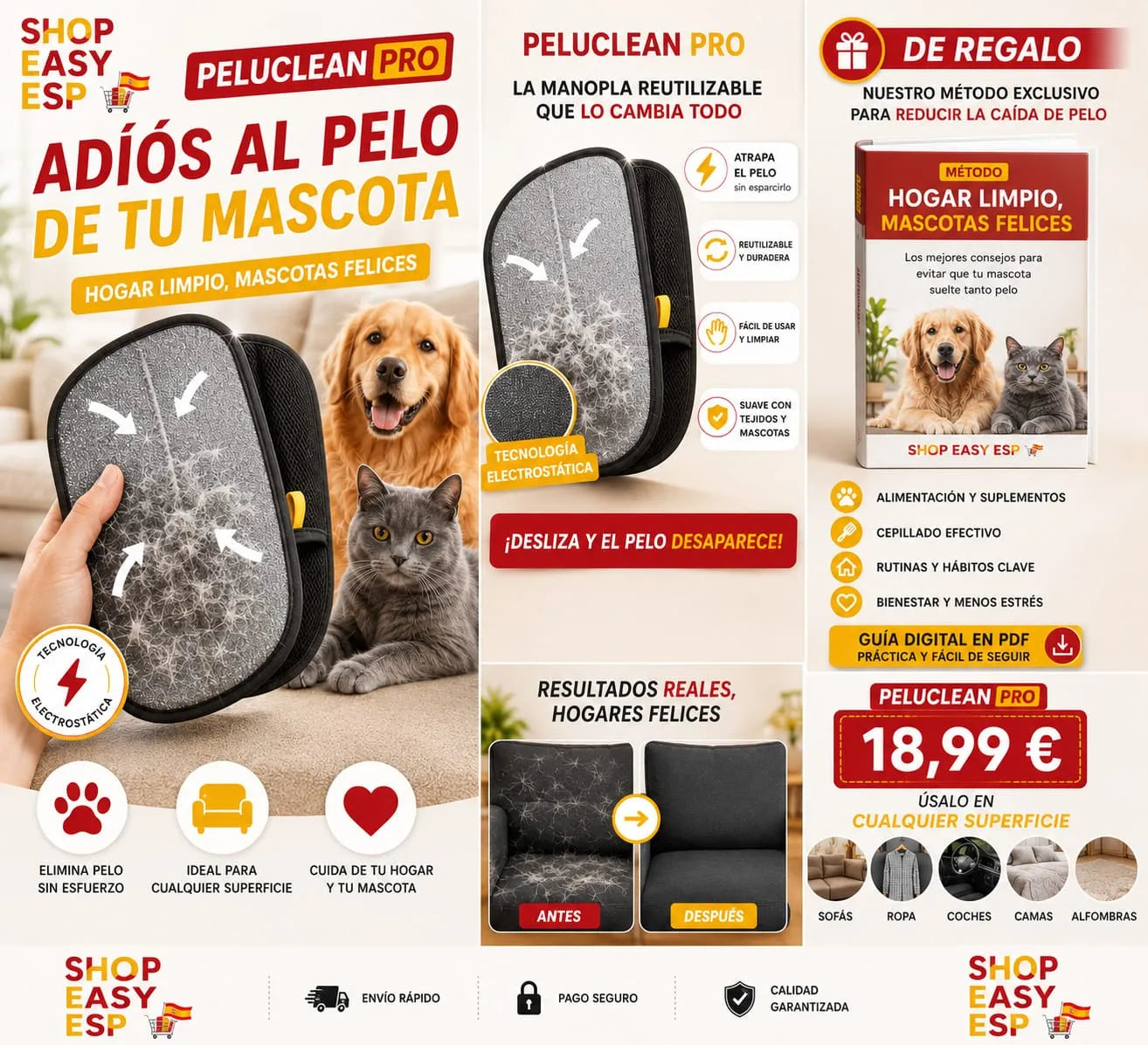 PeluClean™ Pro - Manopla Profesional Quita pelos De Toda Superficie 🐾